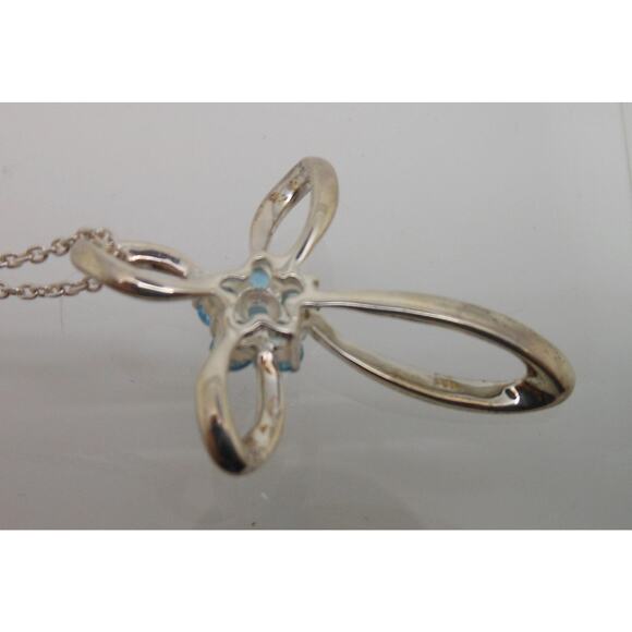 Vintage Sterling Silver Blue Topaz Flower Slide Cross Pendant Necklace Chain - Picture 8 of 10